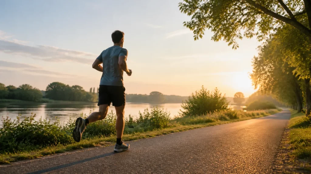 Petit footing de récupération sur les berges le matin.