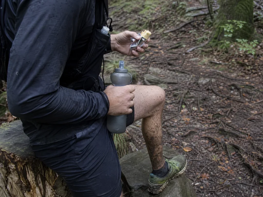 Nausées en ultra-trail causées par un aliment et une flasque pendant une sortie longue en forêt