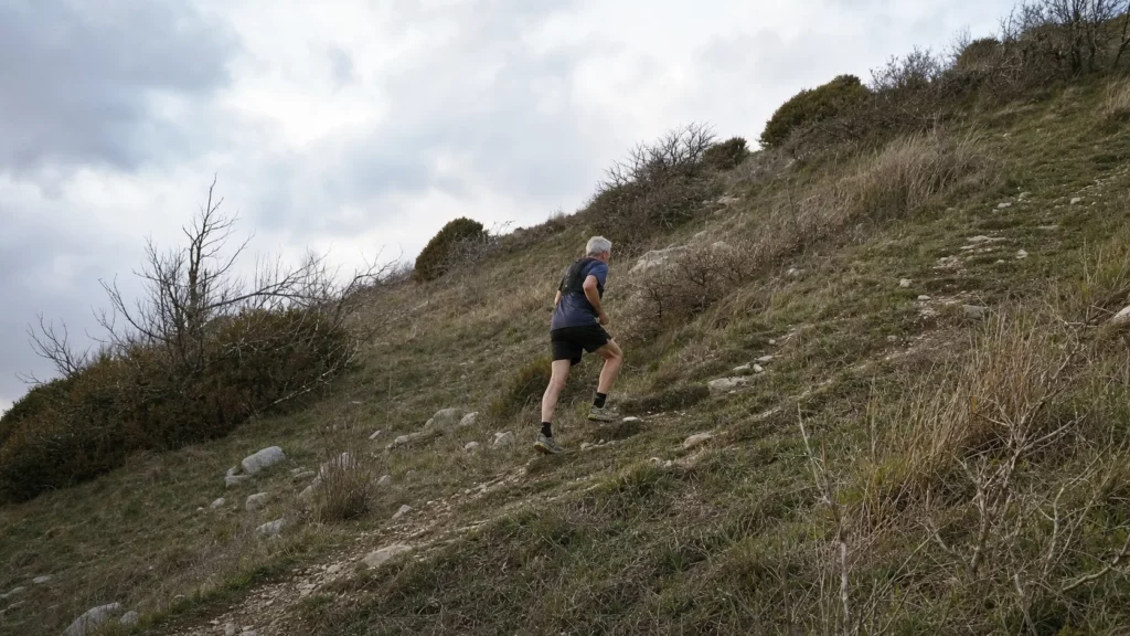 Un traileur expérimenté s'entraîne sur une côte naturelle raide