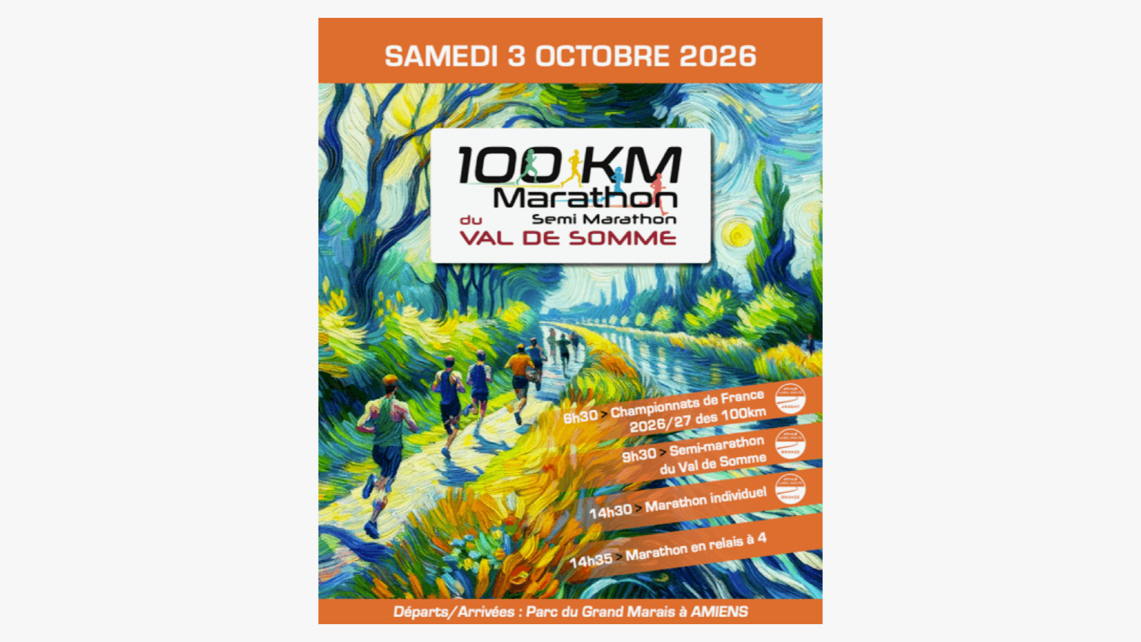 Affiche officielle des Championnats de France du 100 km 2026 à Amiens